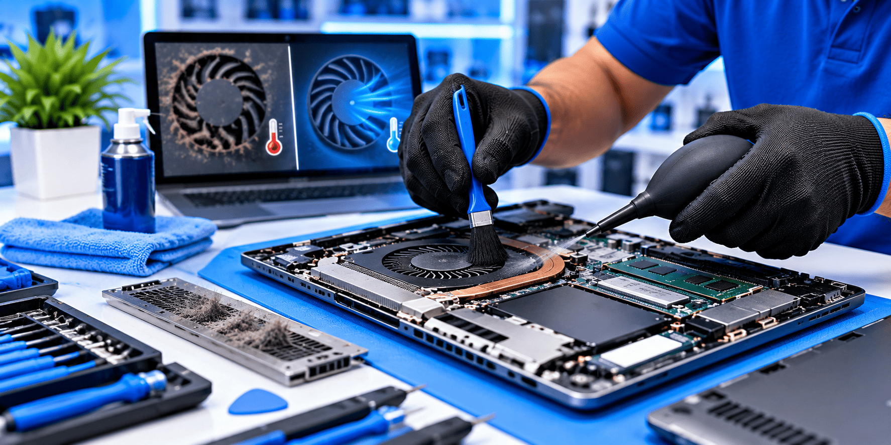 Laptop cleaning and optimization service in Chennai by The Laptop Shoppee technician